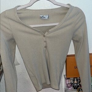 Hollister Light Beige Button-Up Ribbed Top